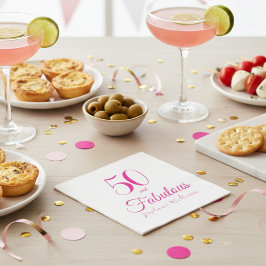 50 and Fabulous Script Pink 50th Birthday Party Serviette
