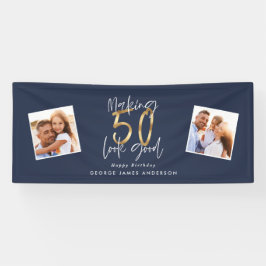 50 aussehen gut blau und golden Geburtstag Banner