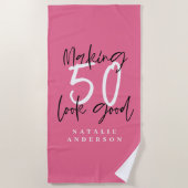 50 aussehen gut bunt Typografie Geburtstag Strandtuch (Vorderseite)
