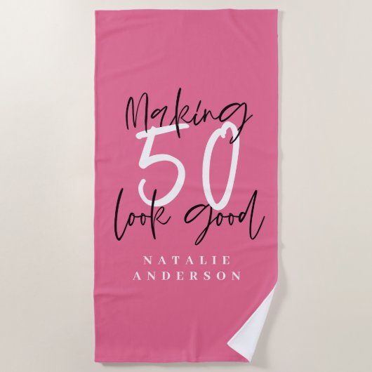 50 aussehen gut bunt Typografie Geburtstag Strandtuch (Vorderseite)