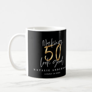 50 aussehen gut Gold Geburtstagsfeier Kaffeetasse
