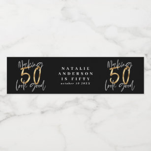 50 aussehen gut Gold Geburtstagsfeier Wasserflaschenetikett
