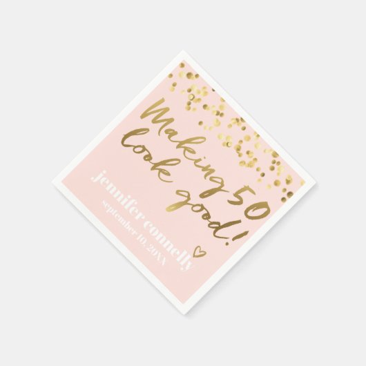 50 aussehen gut Gold Script Confetti rosa Serviette (Ecke)