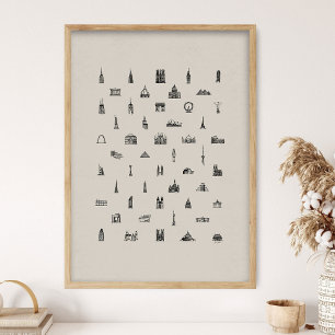 50 Berühmte Gebäude Druck, Architektur, Architekt Poster