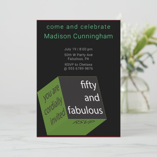50. Birthday Geometric Cube Spektakulär Einladung (Stehend Vorderseite)