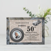50., Birthday Man Foto, jedes Alter, Sportwagen, R Einladung (Stehend Vorderseite)