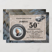 50., Birthday Man Foto, jedes Alter, Sportwagen, R Einladung (Vorne/Hinten)