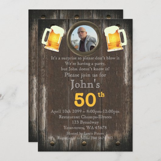 50., Birthday Man, Party Man, beliebiges Alter, Ho Einladung (Vorne/Hinten)