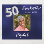 50. Birthday Marine blaues Foto Schaumweinetikett (Einzelnes Label)