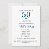 50. Birthday Ocean Blue Minimal Elegant 50 Einladung (Vorderseite)