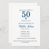 50. Birthday Ocean Blue Minimal Elegant 50 Einladung (Vorne/Hinten)