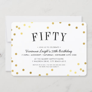50. BIRTHDAY PARTY stilvolle goldene Konfetti-Spot Einladung