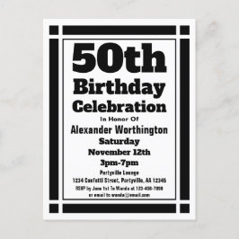 50. Black Geometric Birthday Einladung Postkarte