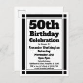 50. Black Geometric Birthday Einladung Postkarte (Vorne/Hinten)