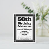 50. Black Geometric Birthday Einladung Postkarte (Stehend Vorderseite)