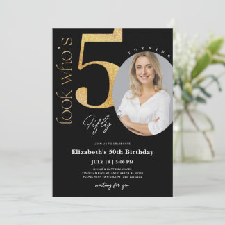 50. Black Gold Geburtstag Einladung mit Foto