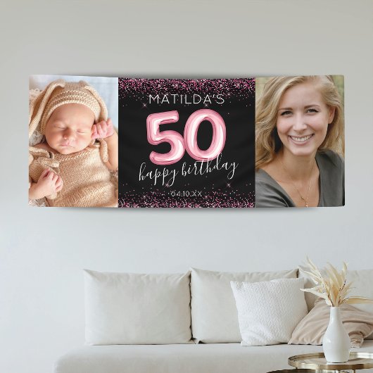 50. Black Pink Happy Geburtstag Foto Banner