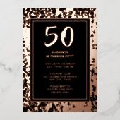 50. Black Rose Gold Foto auf Back Custom Birthday Folieneinladung (Vorderseite)