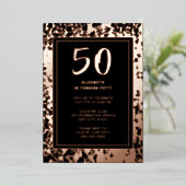 50. Black Rose Gold Foto auf Back Custom Birthday Folieneinladung (Stehend vorne)