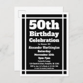 50. Black Simple Birthday Einladung Postcard (Vorne/Hinten)