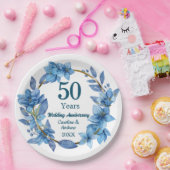 50. Blaue Blumen Goldene Hochzeit Pappteller (Party)