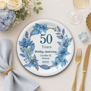 50. Blaue Blumen Goldene Hochzeit Pappteller
