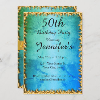 50. Blue Aquamarin Birthday Party Einladung