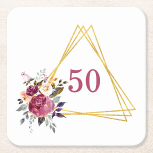 50. Boho Floral Geometric Gold Triangle Rechteckiger Pappuntersetzer