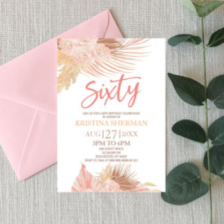 50 Boho Pink Floral 60. Geburtstagsparty Einladung