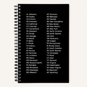50 Bundesstaaten Alphabetische Reihenfolge Schwarz Notizblock
