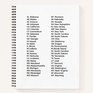 50 Bundesstaaten Alphabetische Reihenfolge Weißes Notizblock