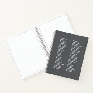 50 Bundesstaaten in alphabetischer Reihenfolge Gra Notizblock