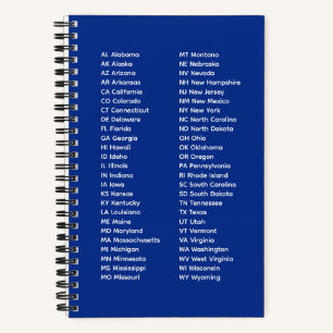 50 Bundesstaaten in alphabetischer Reihenfolge kön Notizblock