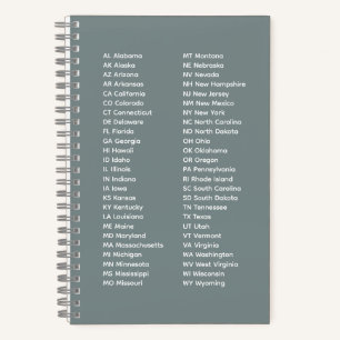50 Bundesstaaten in alphabetischer Reihenfolge – T Notizblock