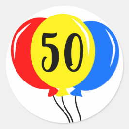50. Bunte Ballons Geburtstag Runder Aufkleber
