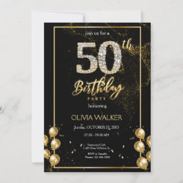 50. Diamond Black and Gold Geburtstag Einladung
