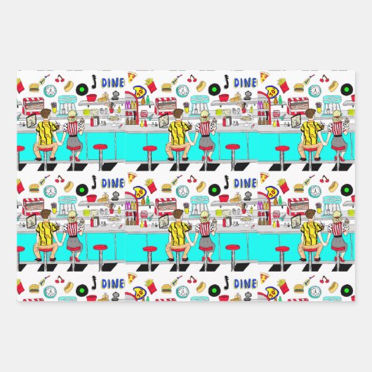50 Diner Nostalgic Couple Holding Hands Geschenkpapier Set (Vorderseite)