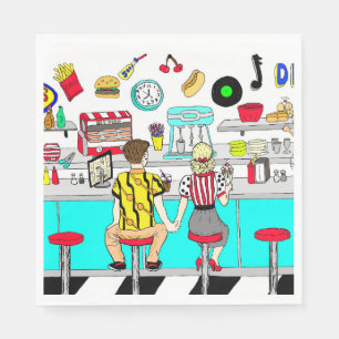 50 Diner Nostalgic Couple Holding Hands Serviette