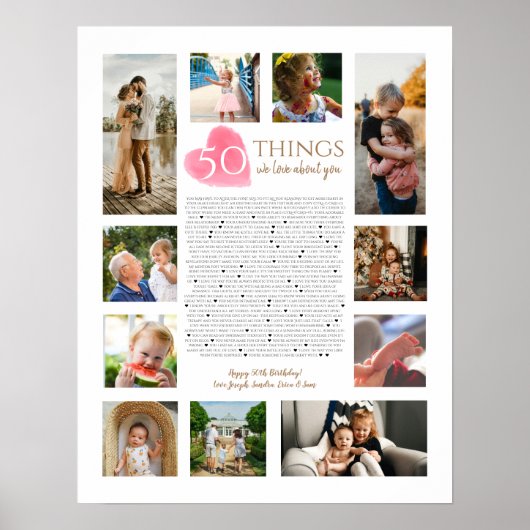 50 Dinge, die wir über Sie Liebe Aquarellherz Mama Poster (Vorne)