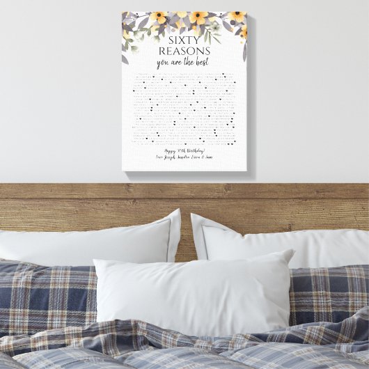 50 Dinge, die wir über Sie Liebe Silbergelbe Blume Leinwanddruck (Insitu (Schlafzimmer))