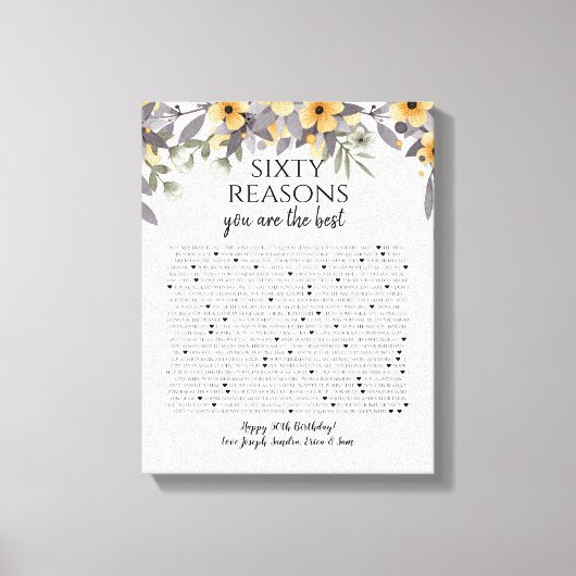 50 Dinge, die wir über Sie Liebe Silbergelbe Blume Leinwanddruck (Vorderseite)