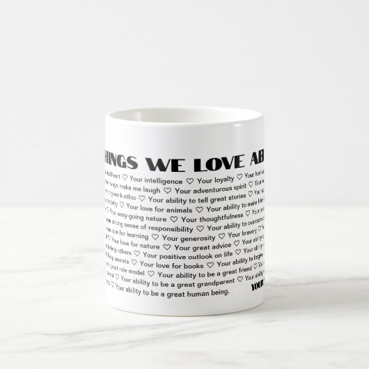 50 Dinge, die wir über Sie Liebe Vorlage Geburtsta Kaffeetasse (Mittel)