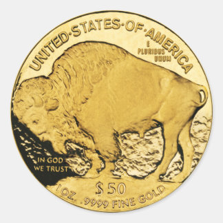 50 Dollar Gold Buffalo Coin Classic Round Sticker