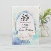 50. Einfache 50. Wasserfarbe Blumengeburt Einladung (Stehend Vorderseite)