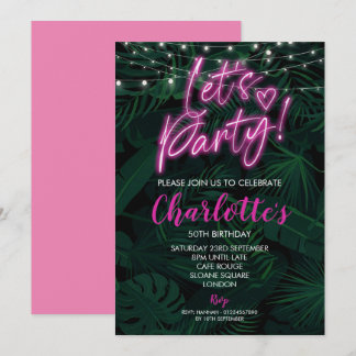 50. Einladende pinkfarbene Neon Schwarz Geburtstag Einladung