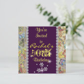 50. Einladung YELLOW & LILA Women's Birthday (Stehend Vorderseite)