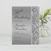 50. Elegant Silver Birthday Einladung (Stehend Vorderseite)