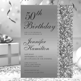 50. Elegant Silver Birthday Einladung