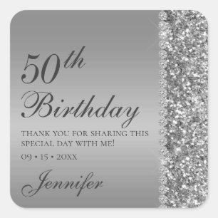 50. Eleganter Silberner Geburtstag Quadratischer Aufkleber