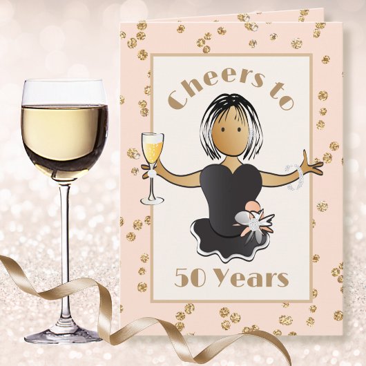 50 Ethnischer Cartoon Champagner Cheers Geburtstag Karte